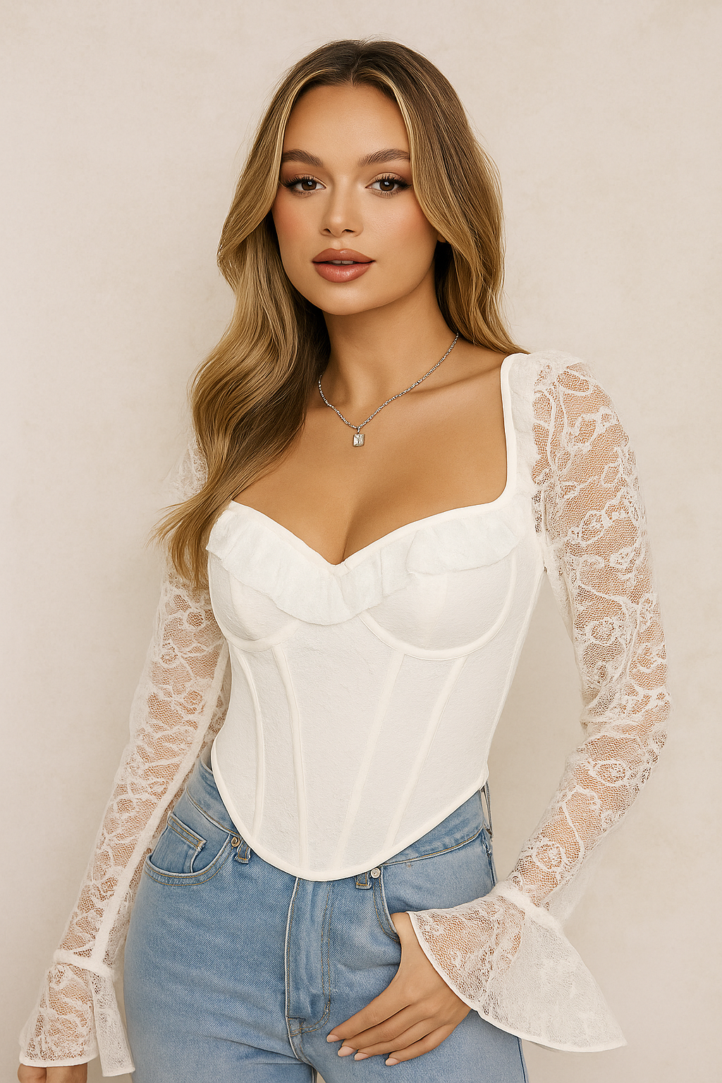 TALK OF THE TOWN LUXE LACE WHITE TOP