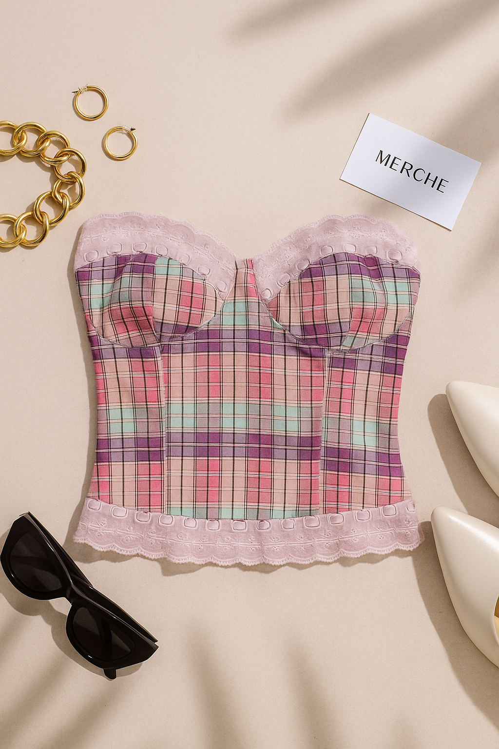 SWEET TALKER CHECKS BANDEAU TOP