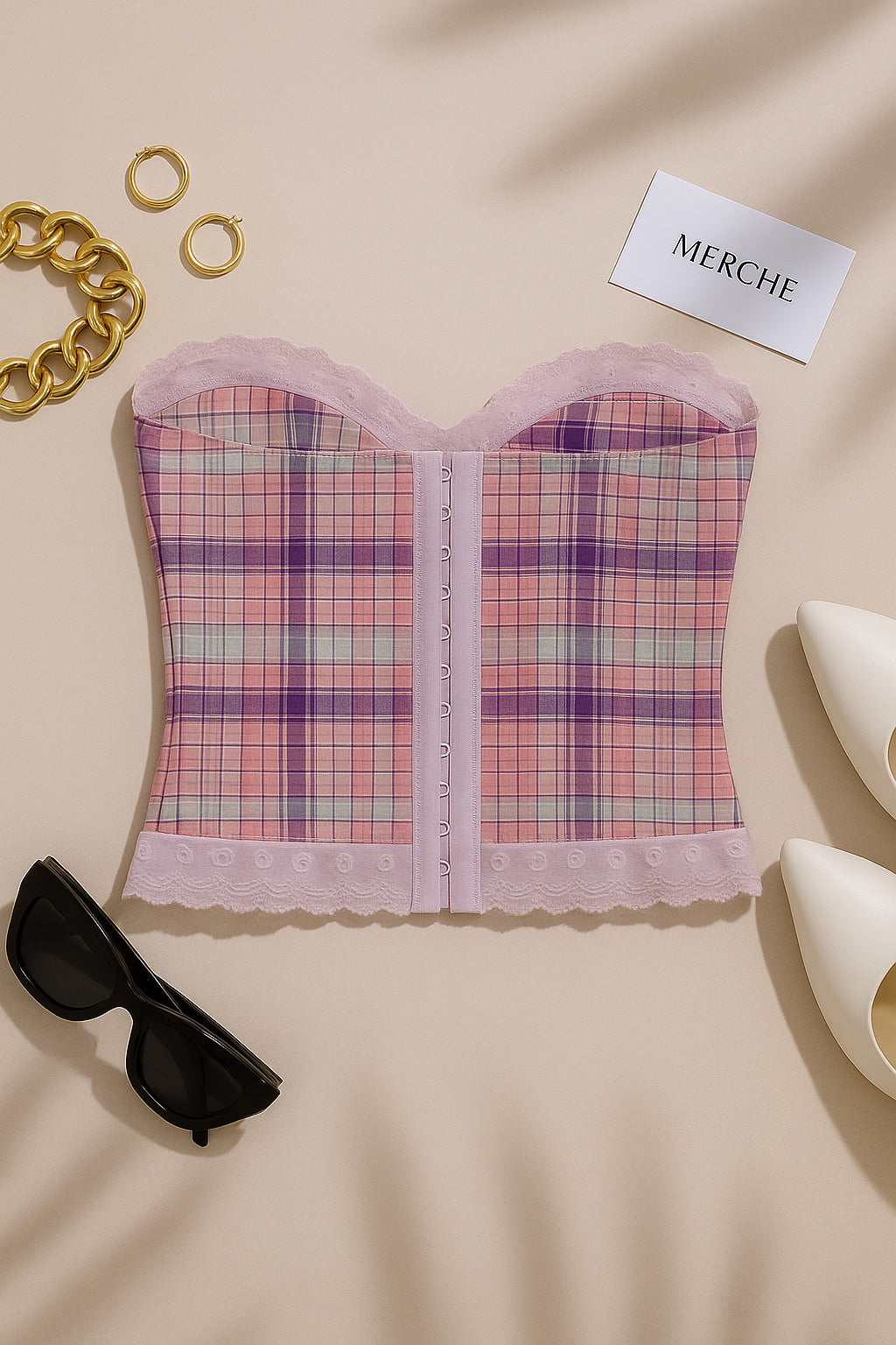 SWEET TALKER CHECKS BANDEAU TOP