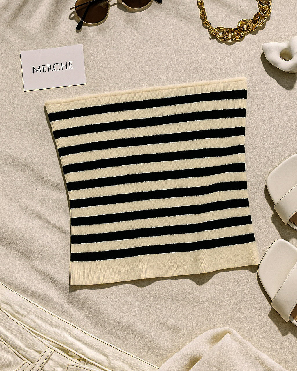 HAVE TO GETAWAY BLACK STRIPED KNITTED BANDEAU TOP