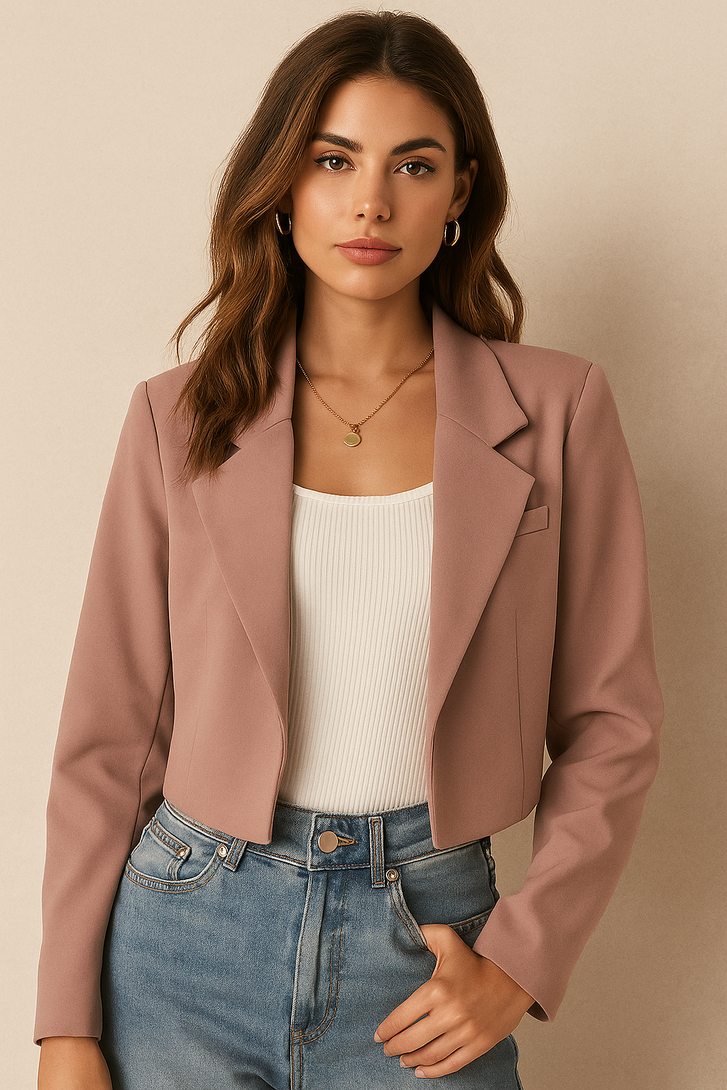 SHE LEADS DUSTY ROSE CROPPED BLAZER
