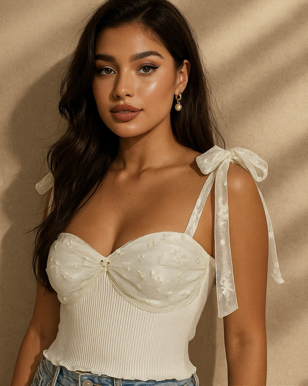 WITH LOVE AND KISSES BOW-TIE LACE TOP