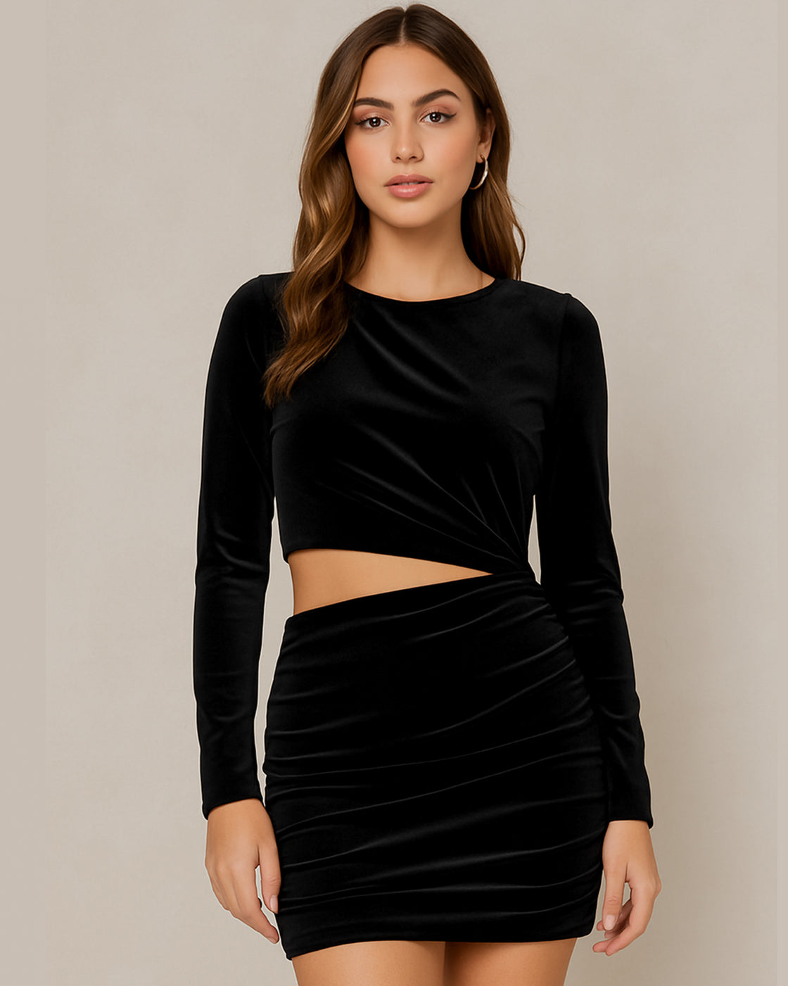 LAST SEEN SLAYING VELOUR CUT-OUT BLACK DRESS