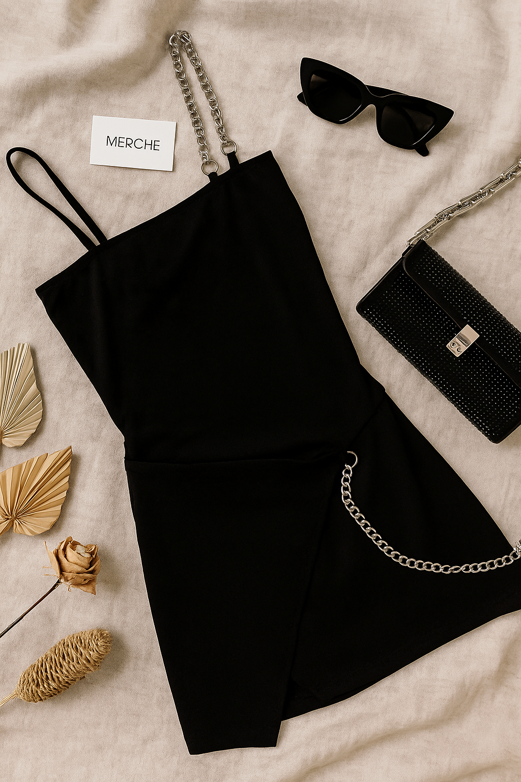 DRAMA DELIVERED CHAIN DETAIL BLACK DRESS