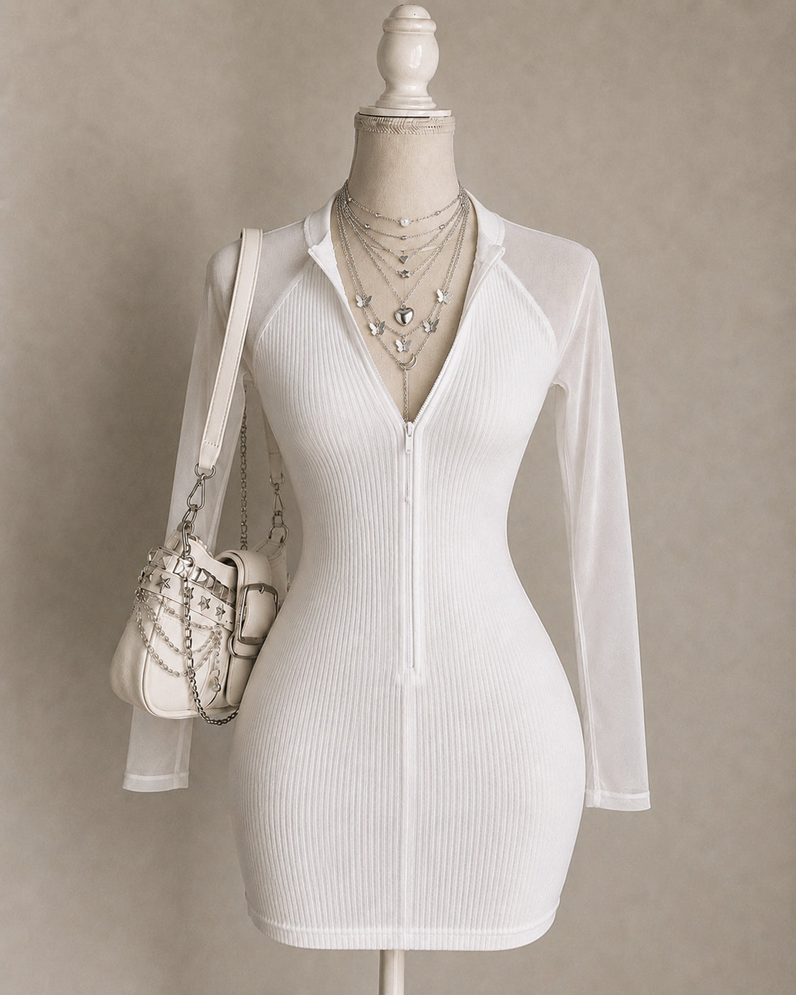 BLONDE AMBITION RIBBED ZIP BODYCON DRESS
