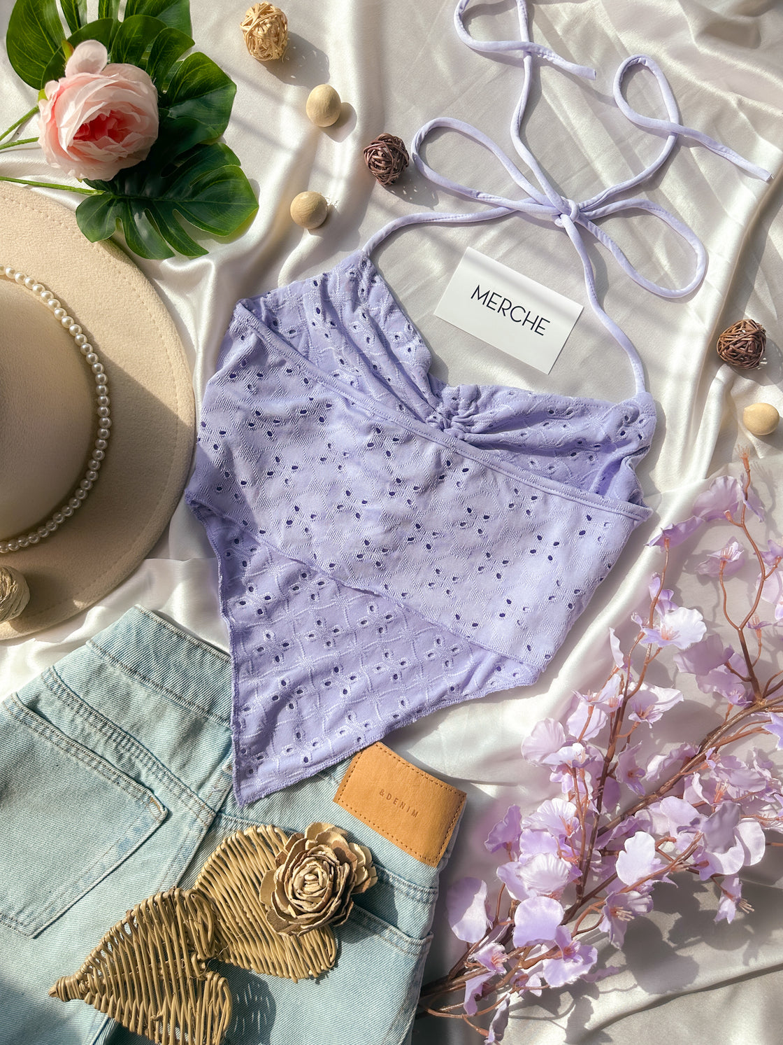 WILD BERRY LILAC EYELET HALTERNECK TOP