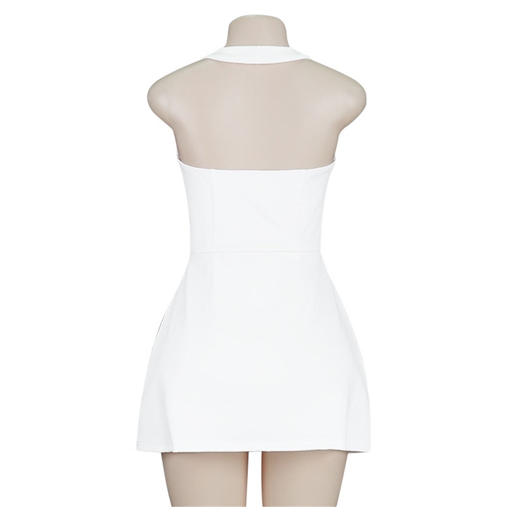 PLAY THE GAME WHITE LUXE HALTERNECK DRESS