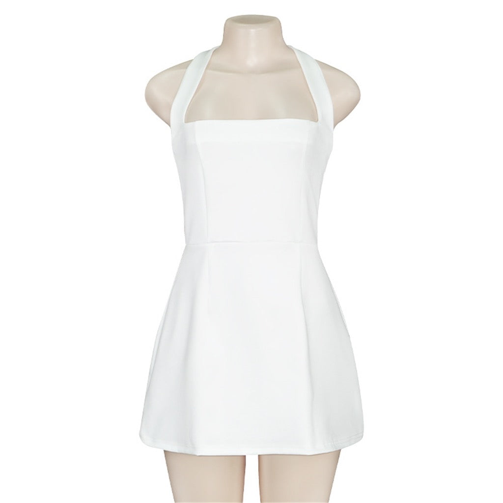 PLAY THE GAME WHITE LUXE HALTERNECK DRESS