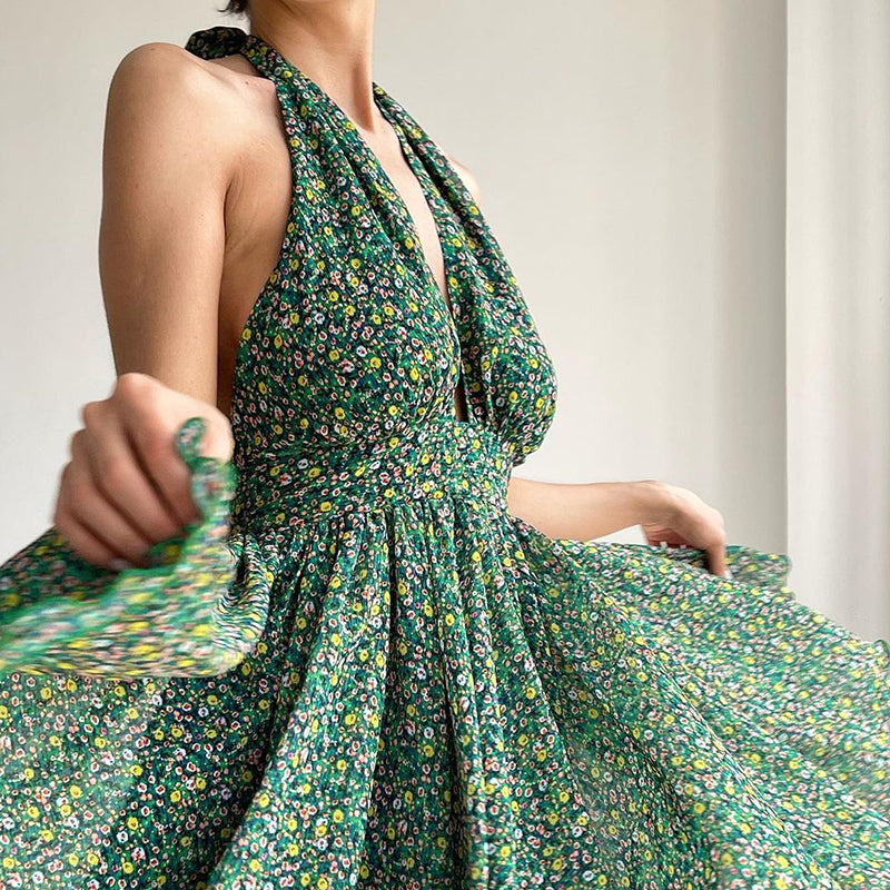 IT’S A LOVESTORY FLORAL HALTERNECK DRESS