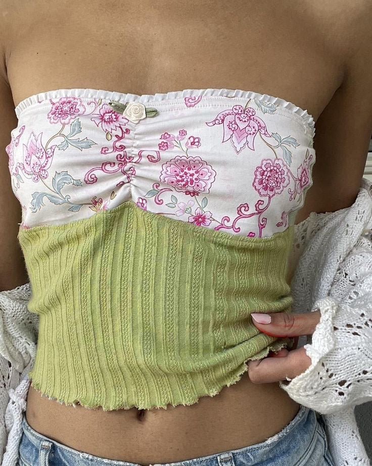 BACK TO SUMMER GREEN BANDEAU TOP