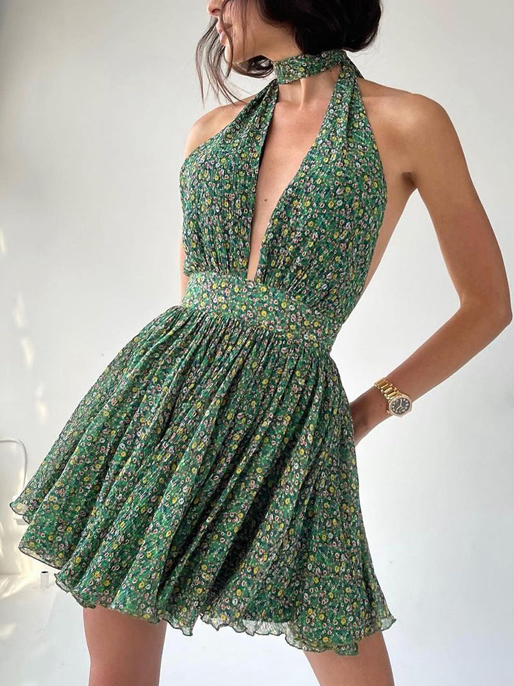 IT’S A LOVESTORY FLORAL HALTERNECK DRESS