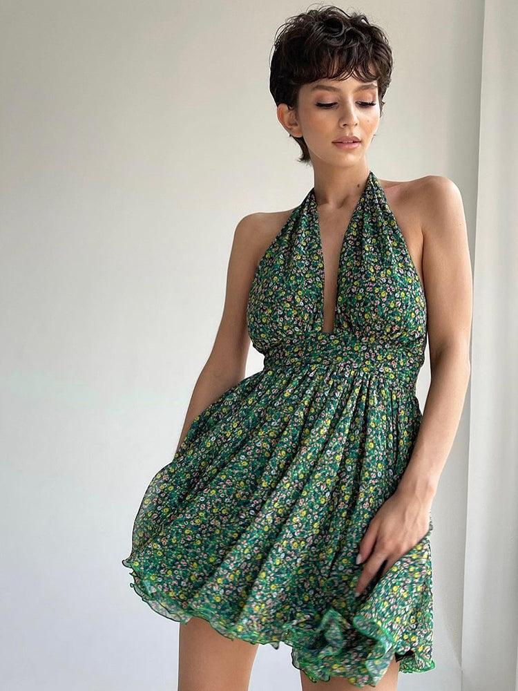 IT’S A LOVESTORY FLORAL HALTERNECK DRESS