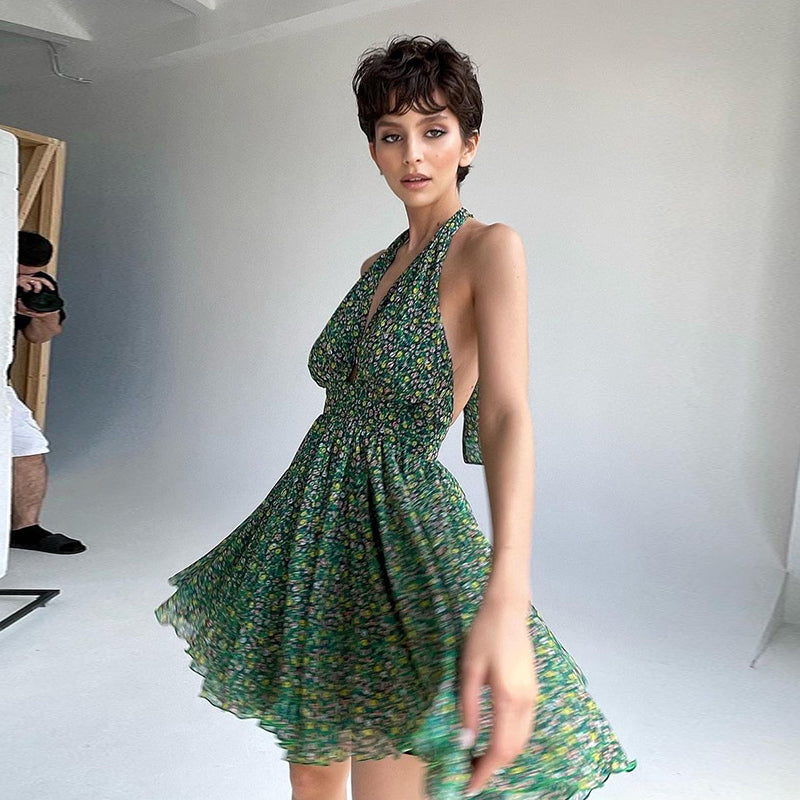 IT’S A LOVESTORY FLORAL HALTERNECK DRESS