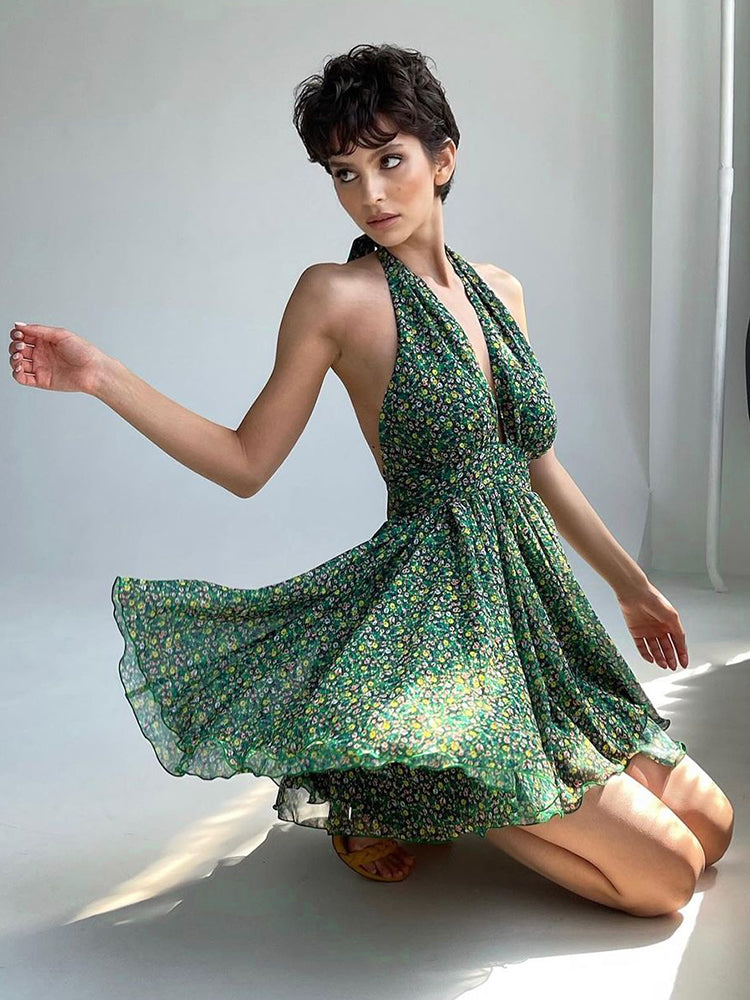IT’S A LOVESTORY FLORAL HALTERNECK DRESS