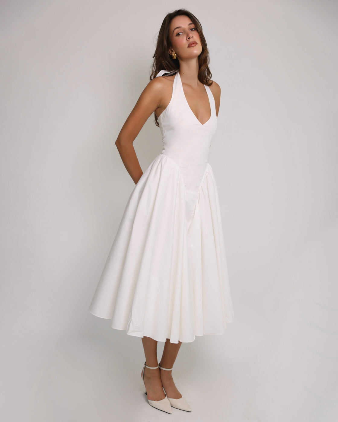 FLYING AWAY WHITE HALTERNECK MAXI DRESS