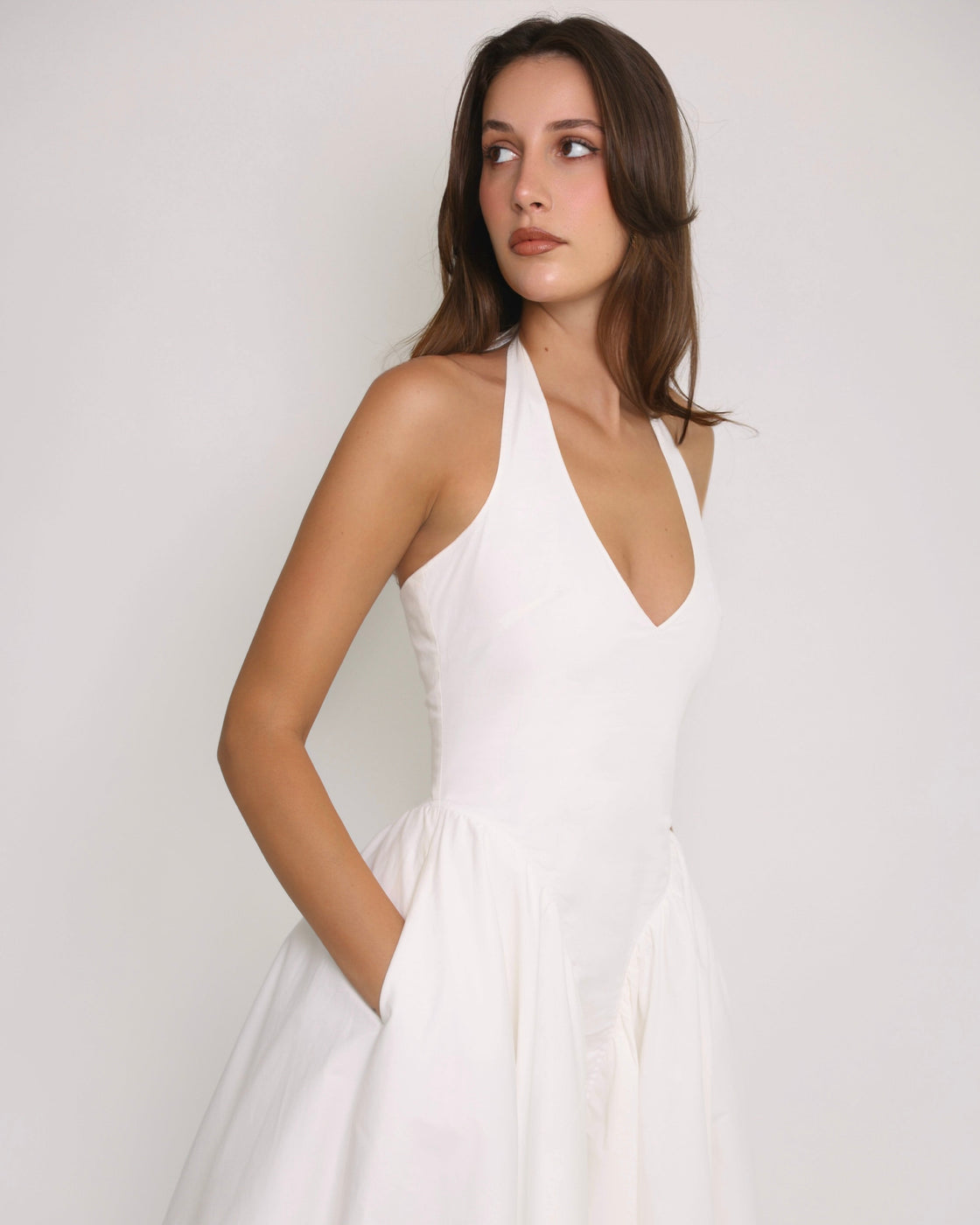 FLYING AWAY WHITE HALTERNECK MAXI DRESS