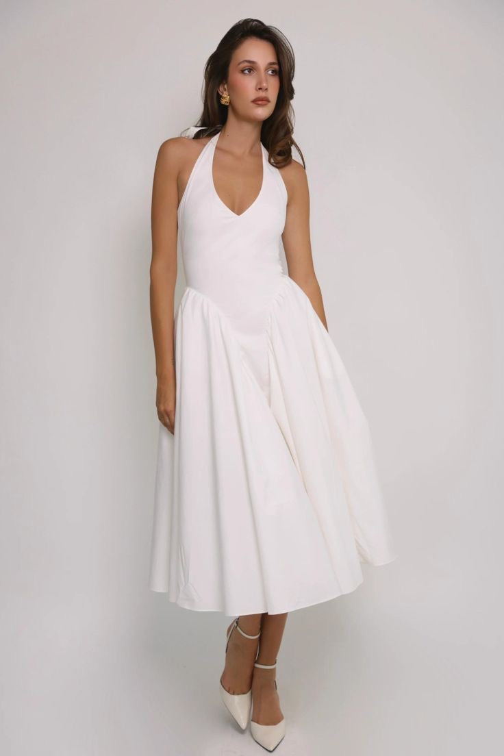 FLYING AWAY WHITE HALTERNECK MAXI DRESS