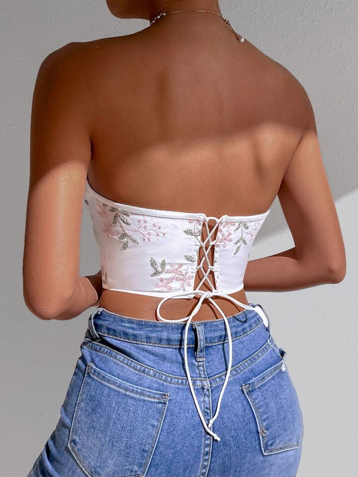 FLIRTY BEHAVIOUR WHITE EMBROIDERED BUSTIER