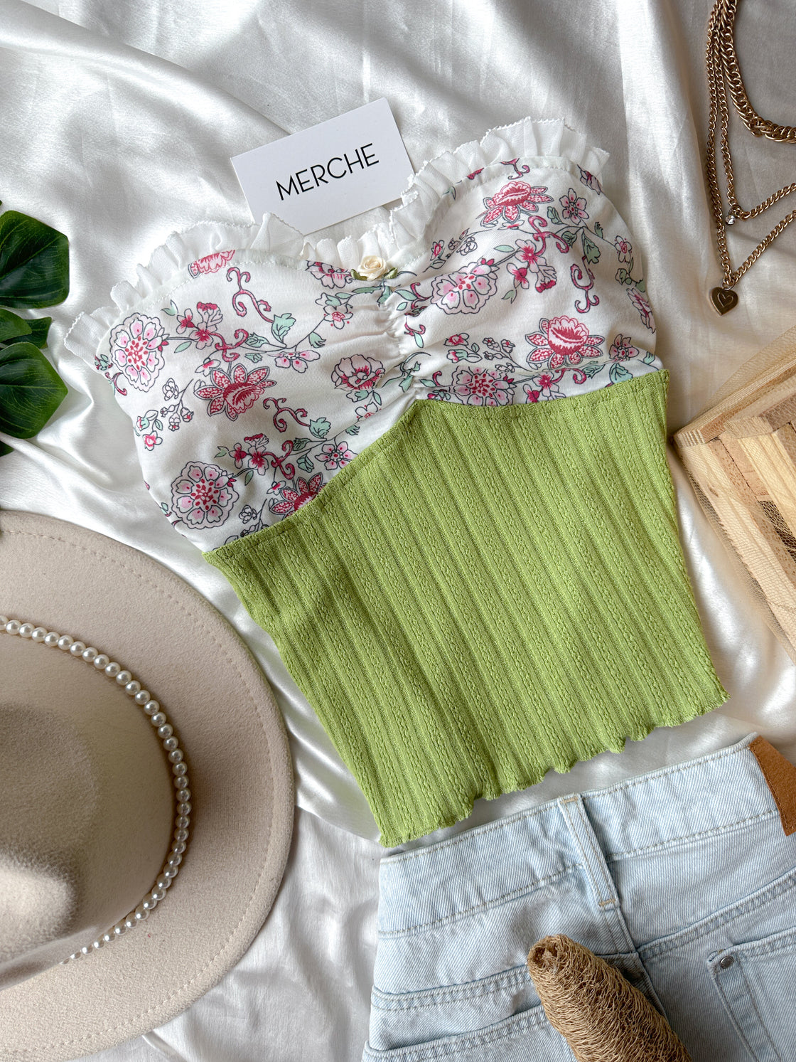 BACK TO SUMMER GREEN BANDEAU TOP