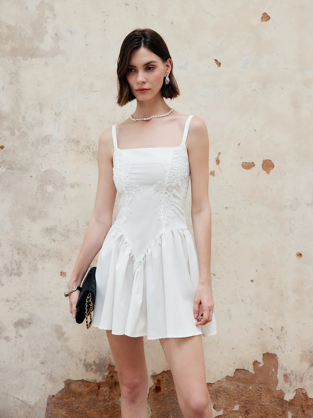 YOU ARE INFATUATED WHITE APPLIQUE FLARE DRESS