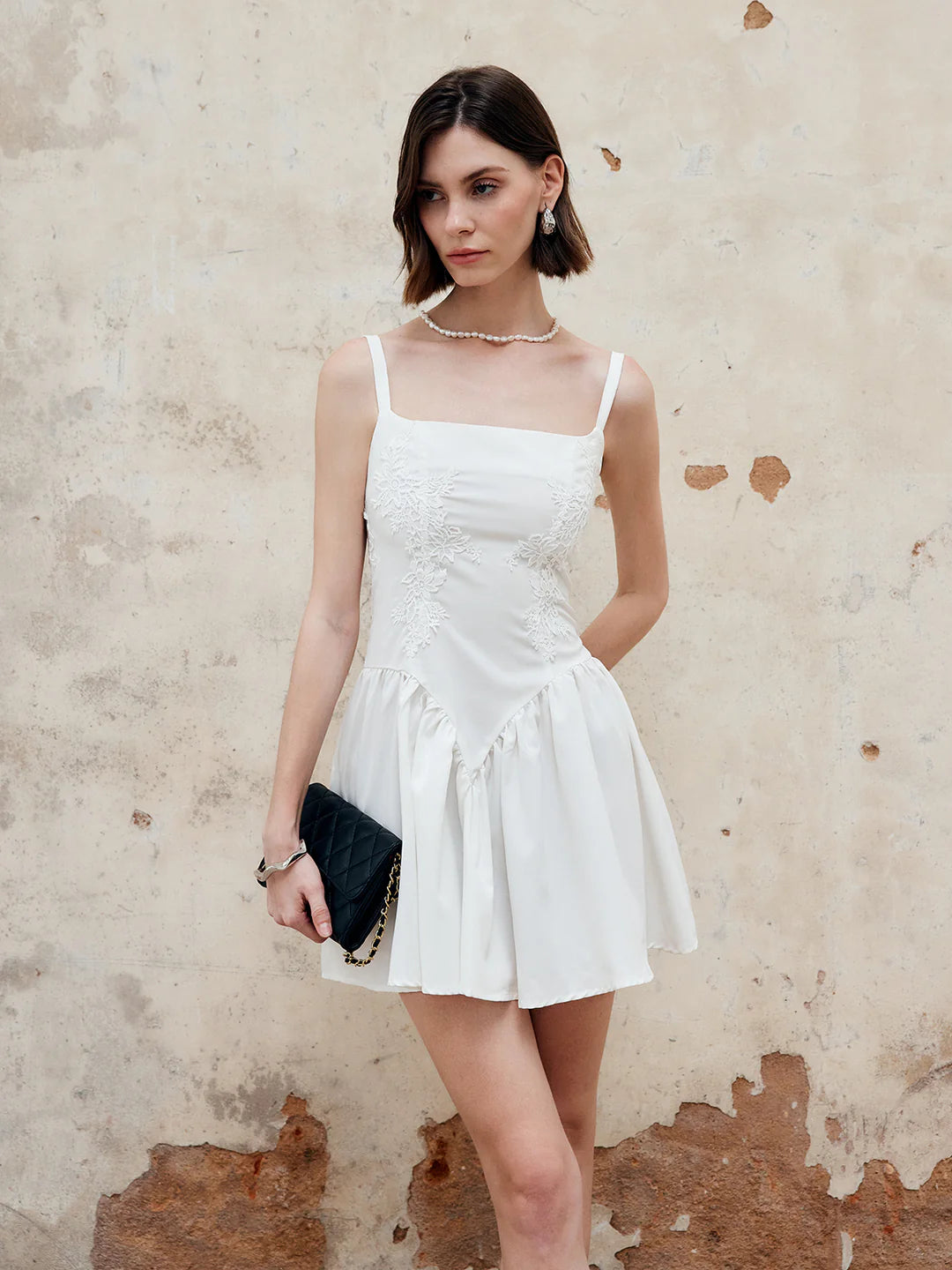 YOU ARE INFATUATED WHITE APPLIQUE FLARE DRESS