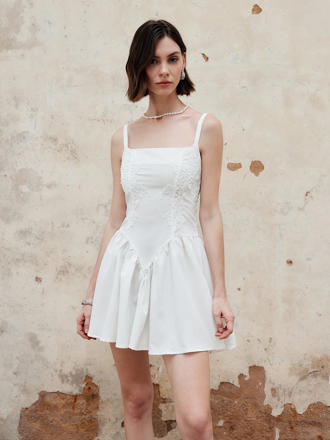 YOU ARE INFATUATED WHITE APPLIQUE FLARE DRESS