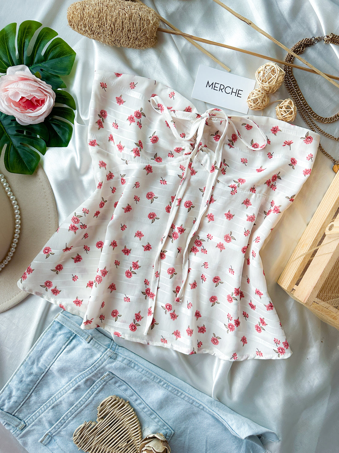 HEAD OVER HEART FLORAL BANDEAU TOP