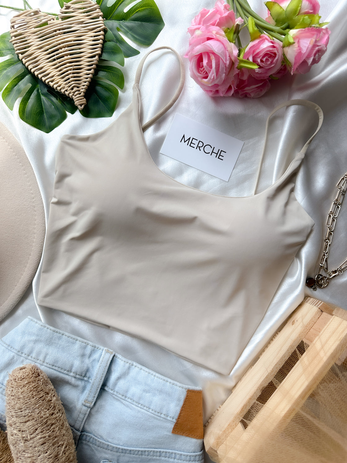 MERCHE LUXE PADDED BEIGE CAMI TOP