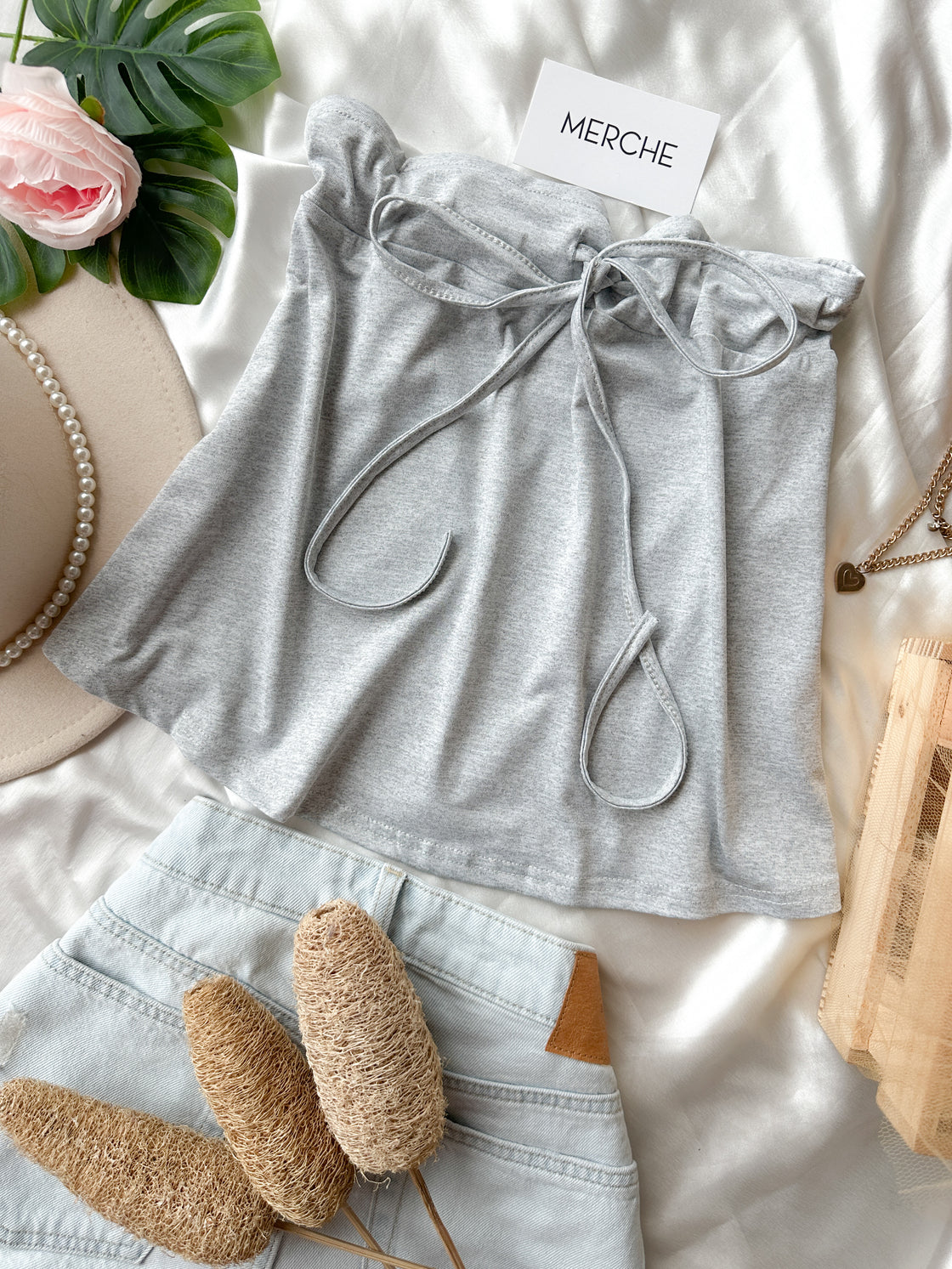 NEVER BEEN KISSED GREY BANDEAU TOP