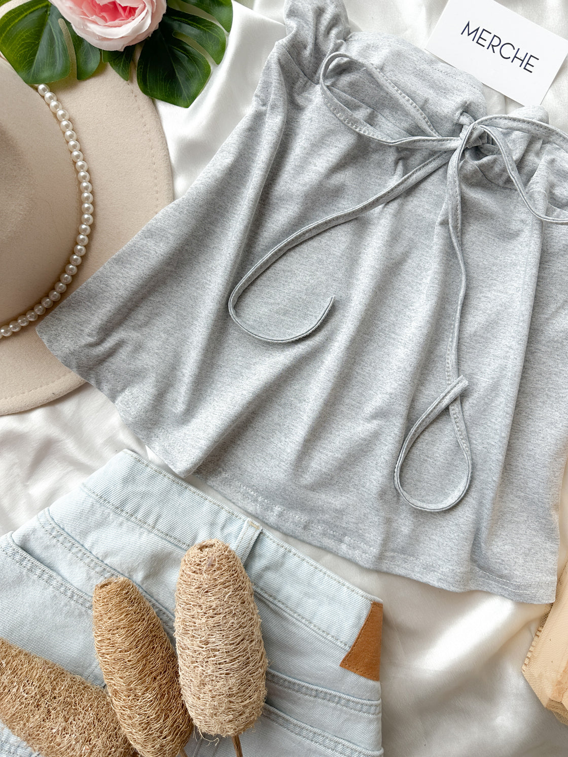 NEVER BEEN KISSED GREY BANDEAU TOP