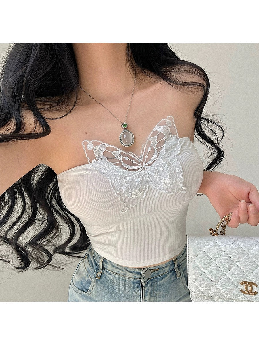 BLESSED LIFE APPLIQUE WHITE BANDEAU TOP