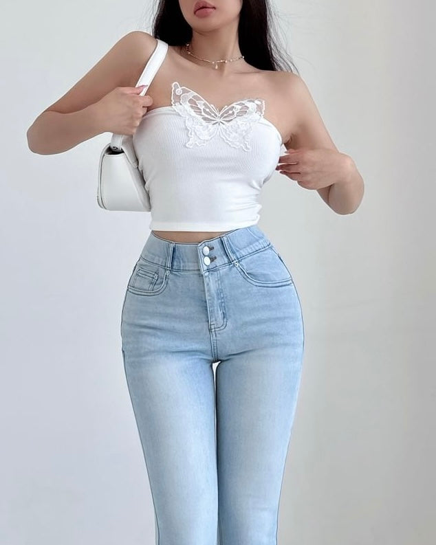 BLESSED LIFE APPLIQUE WHITE BANDEAU TOP