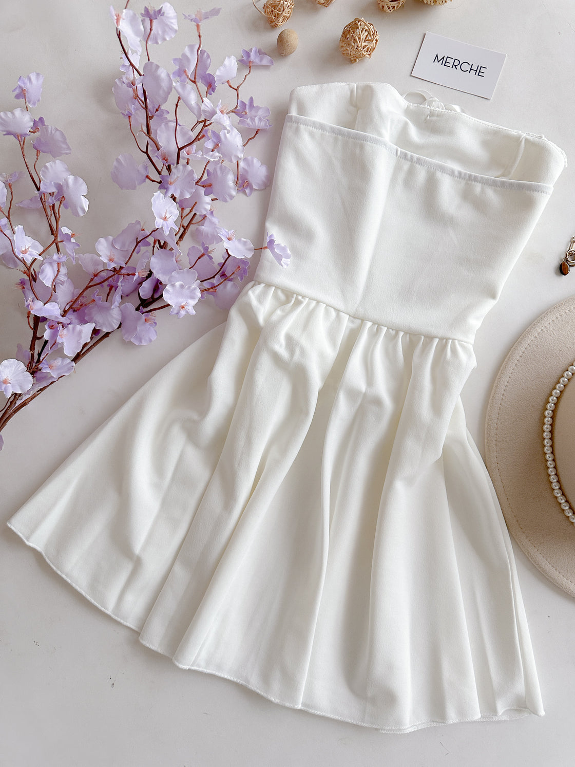 BIRTHDAY FIT WHITE FLARE BANDEAU DRESS