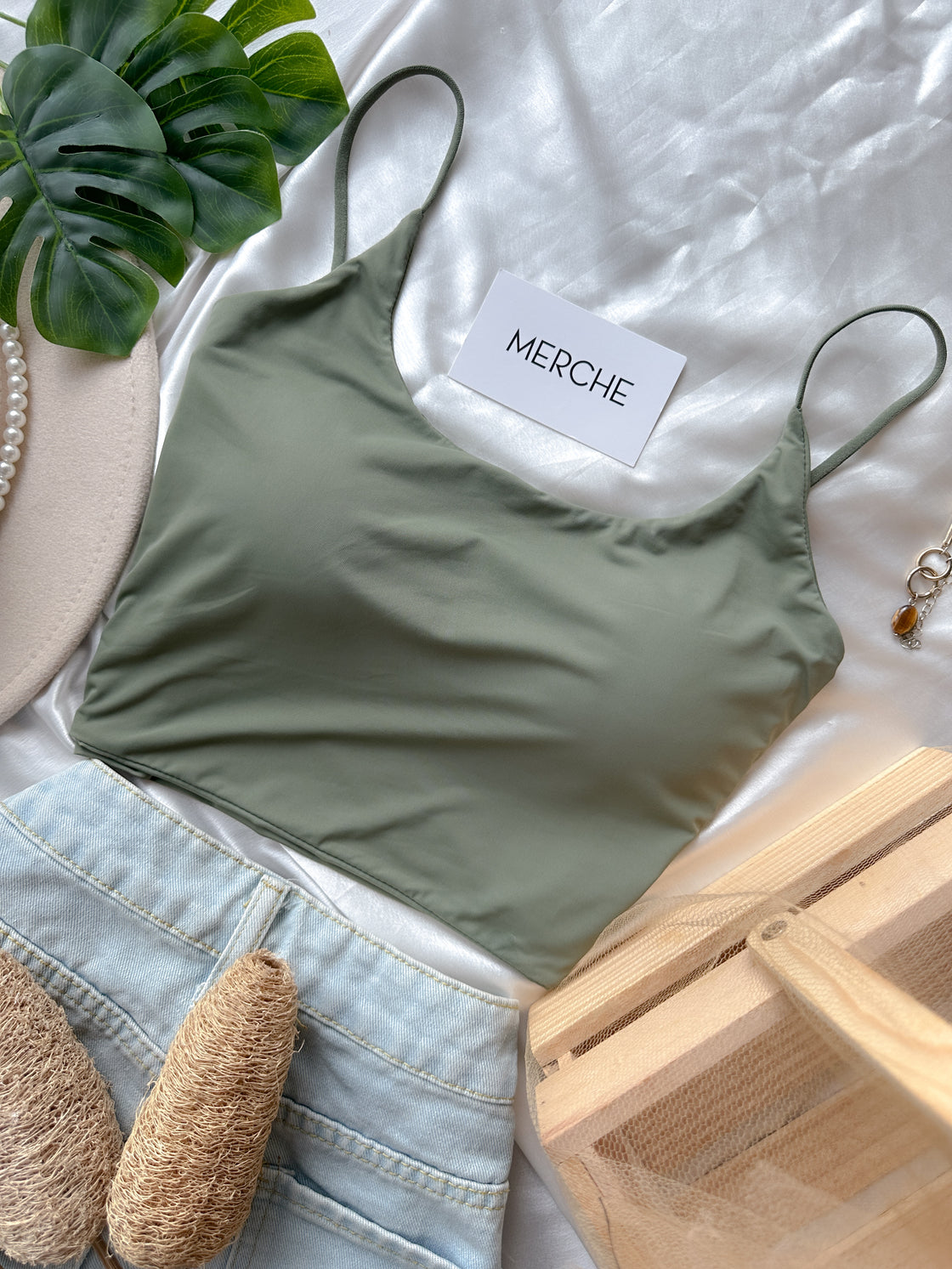 MERCHE LUXE PADDED OLIVE CAMI TOP