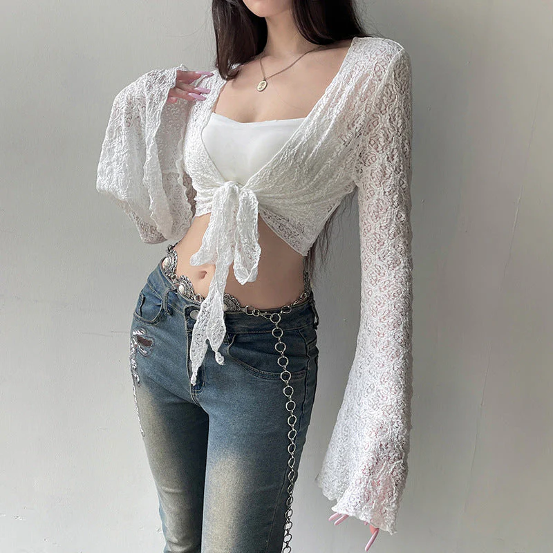 REALITY CHECK LACE SHEER TIE-UP TOP