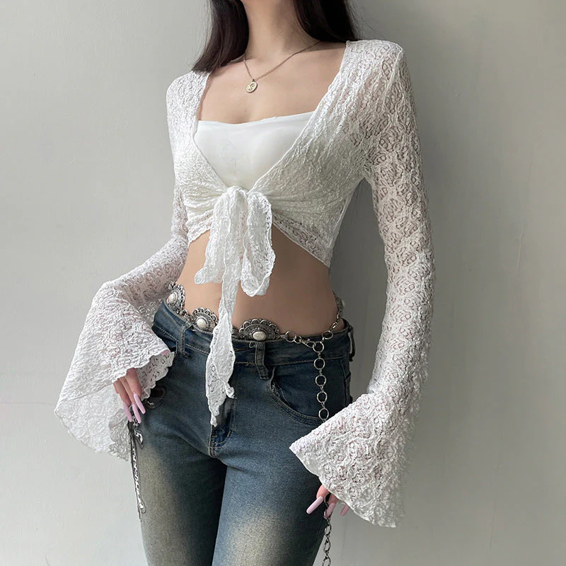 REALITY CHECK LACE SHEER TIE-UP TOP