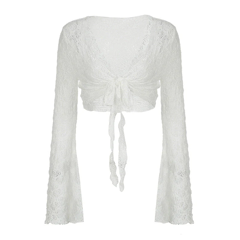 REALITY CHECK LACE SHEER TIE-UP TOP