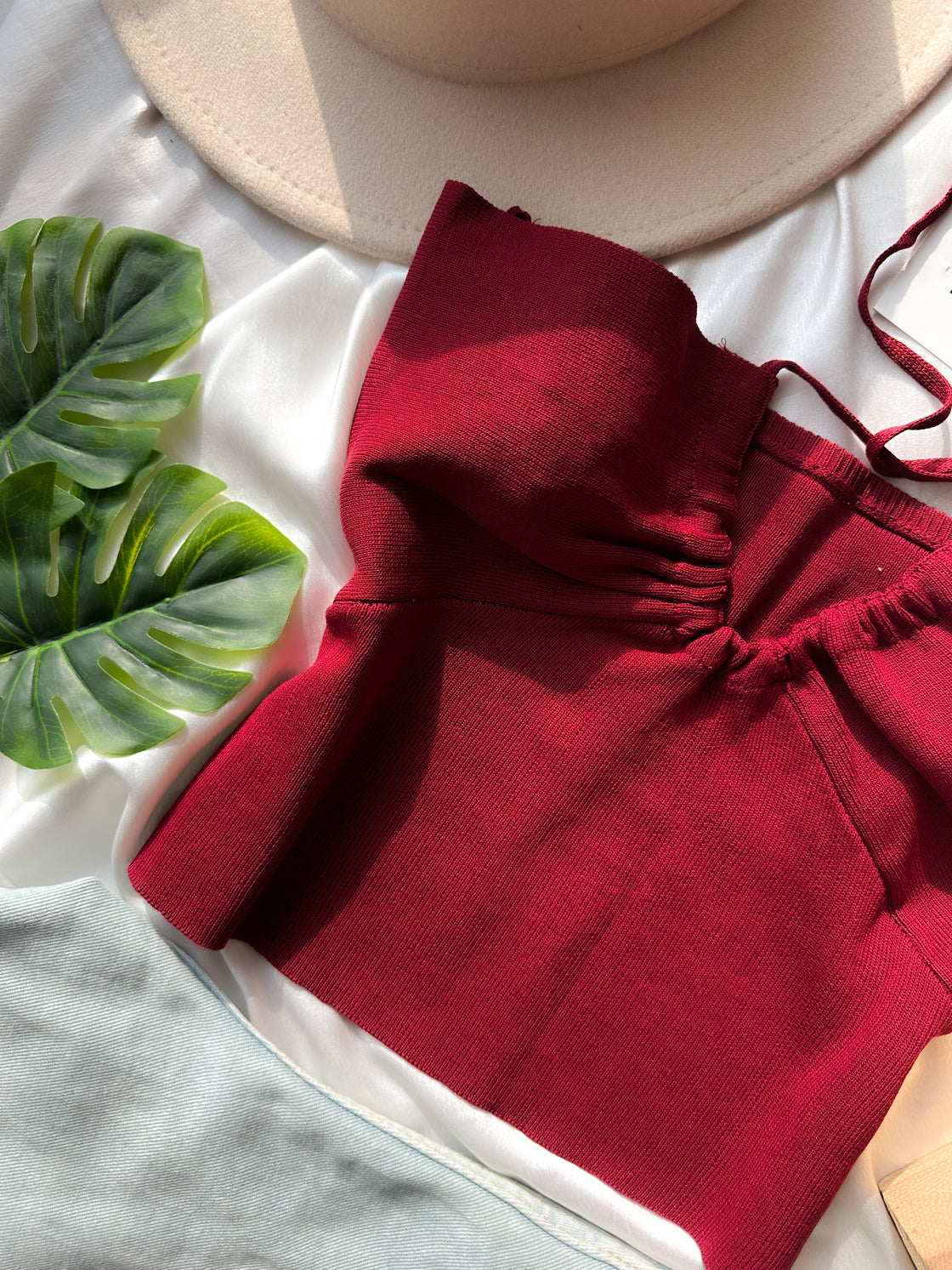 GO FOR A VACAY MAROON BANDEAU TOP