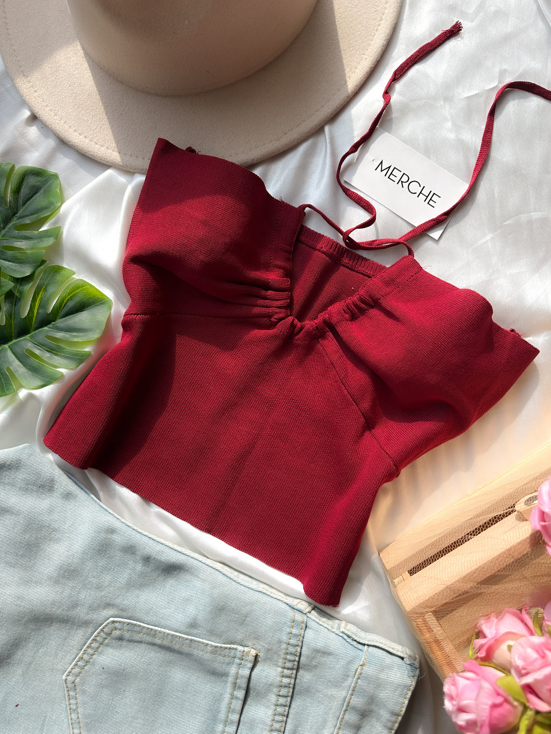 GO FOR A VACAY MAROON BANDEAU TOP