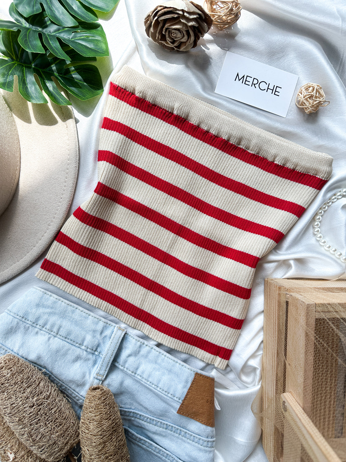 HAVE TO GETAWAY KNITTED STRIPED BANDEAU TOP