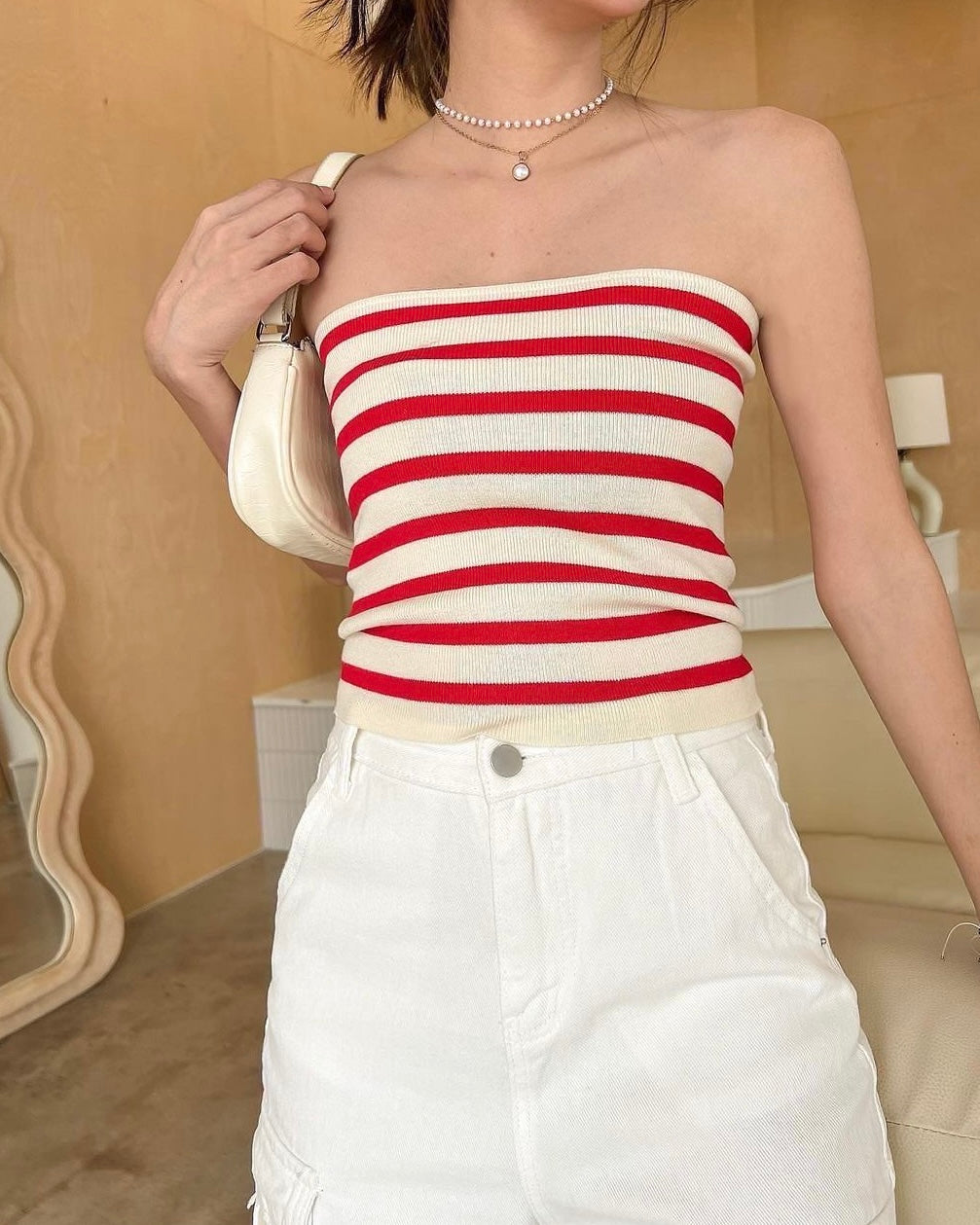 HAVE TO GETAWAY KNITTED STRIPED BANDEAU TOP