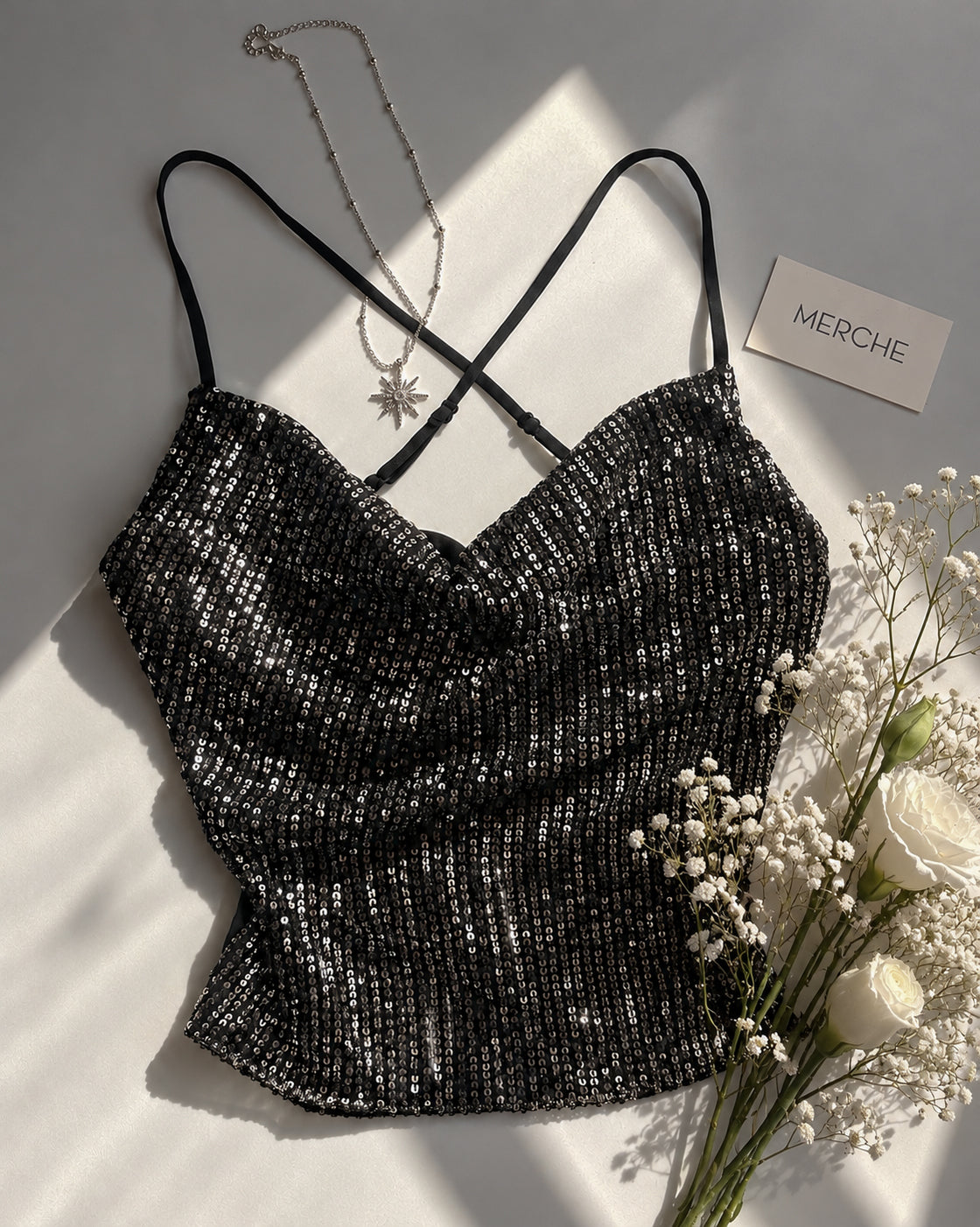 HOT MESS EXPRESS SEQUIN CROSSBACK TOP