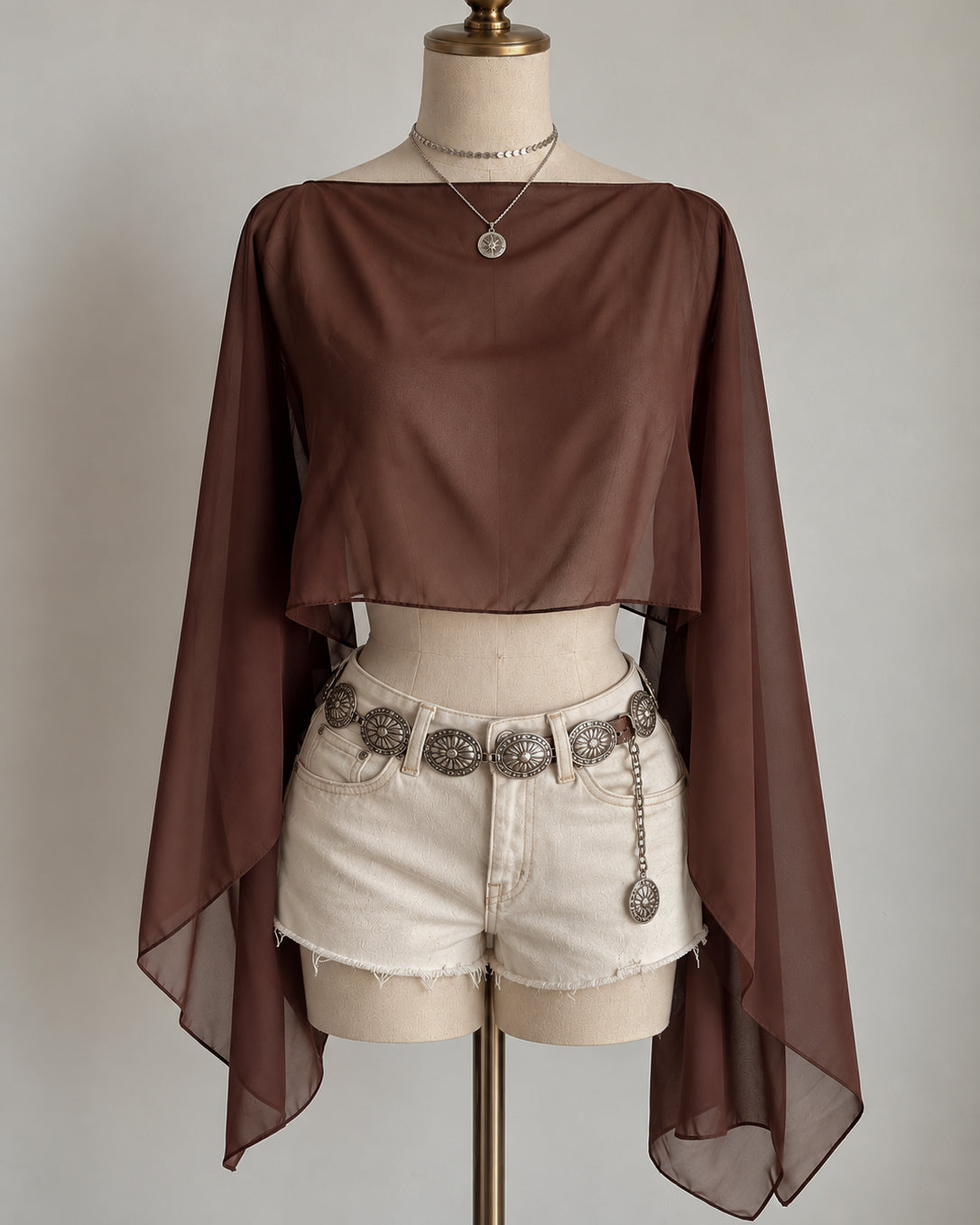 DIRTY LITTLE SECRET SHEER DRAPED BROWN PONCHO CAPE TOP