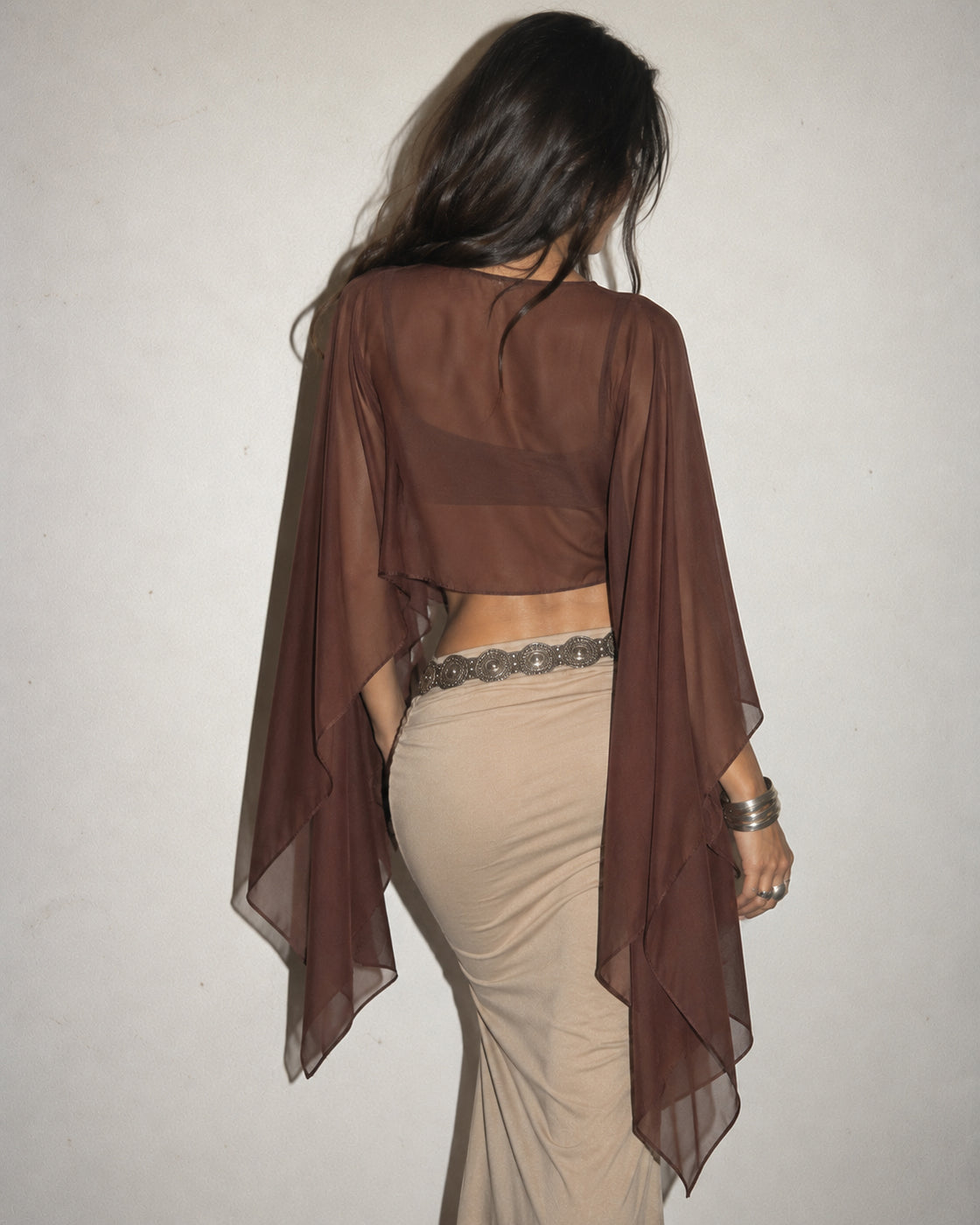 DIRTY LITTLE SECRET SHEER DRAPED BROWN PONCHO CAPE TOP