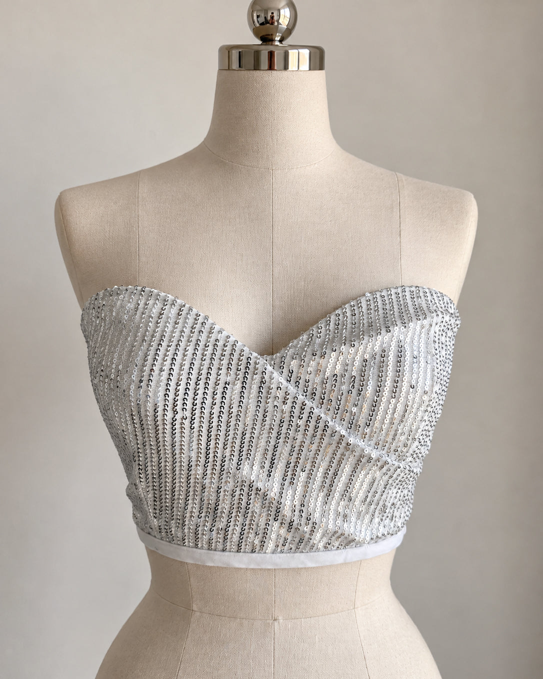FORCED TO SOCIALISE SEQUIN EMBROIDERED BACKLESS TIE-BACK BANDEAU TOP
