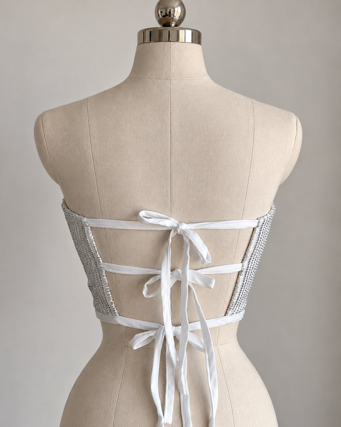 FORCED TO SOCIALISE SEQUIN EMBROIDERED BACKLESS TIE-BACK BANDEAU TOP