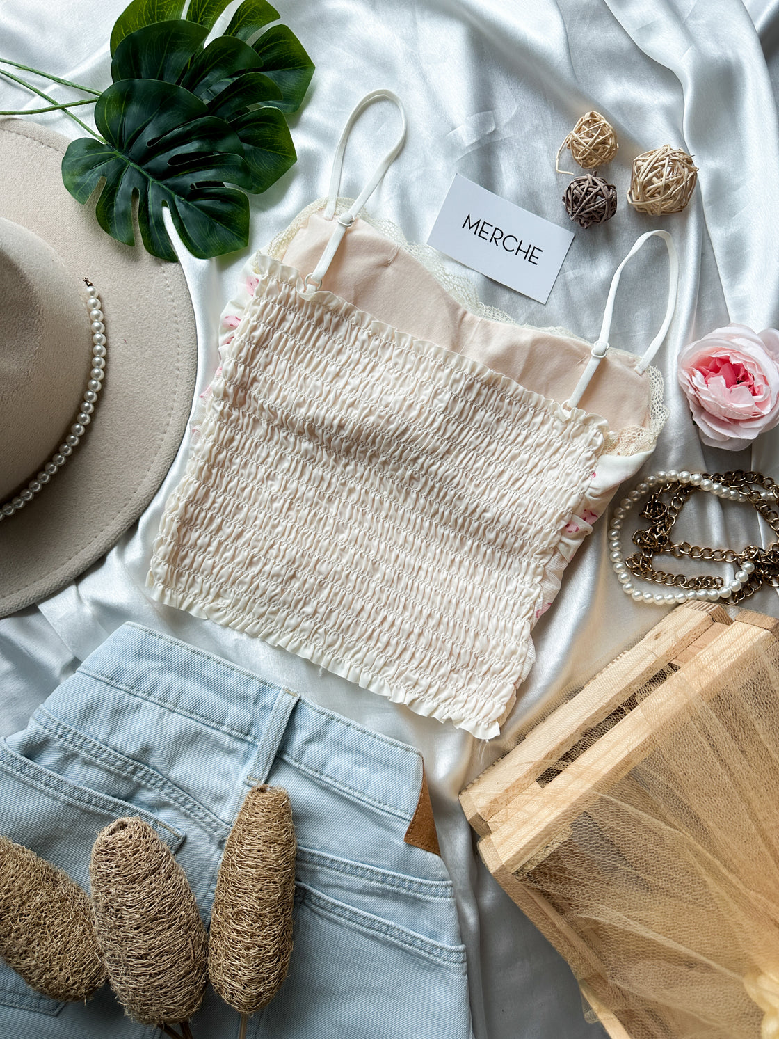 SPRING CALLS PADDED BEIGE MESH CAMI TOP