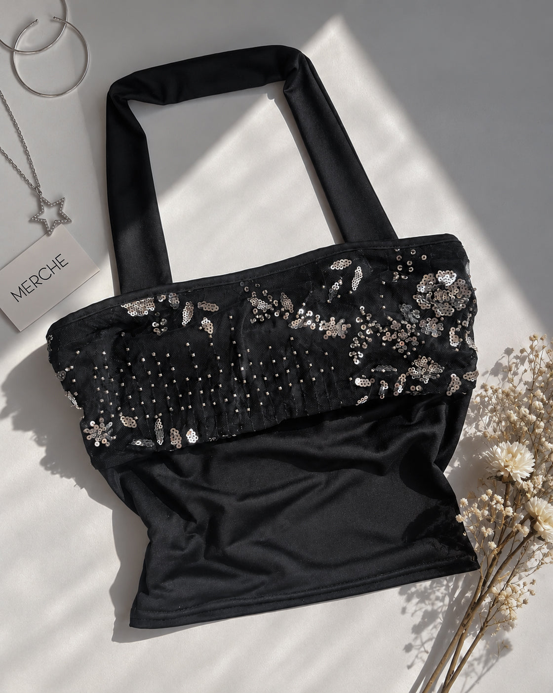 POKER FACE EMBROIDERED CHOKER DETAIL BLACK TOP