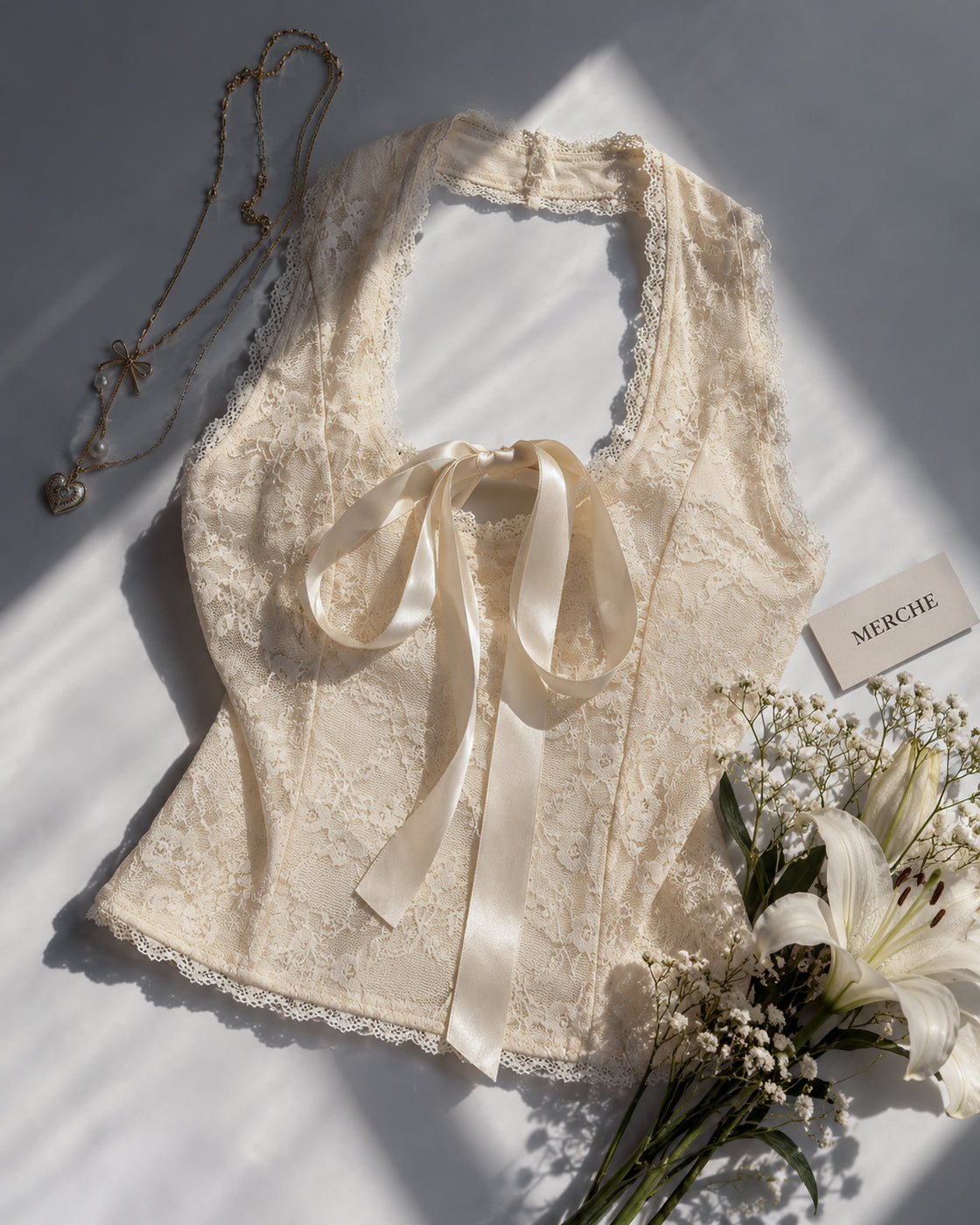 MA CHERE PADDED LACE HALTERNECK TOP