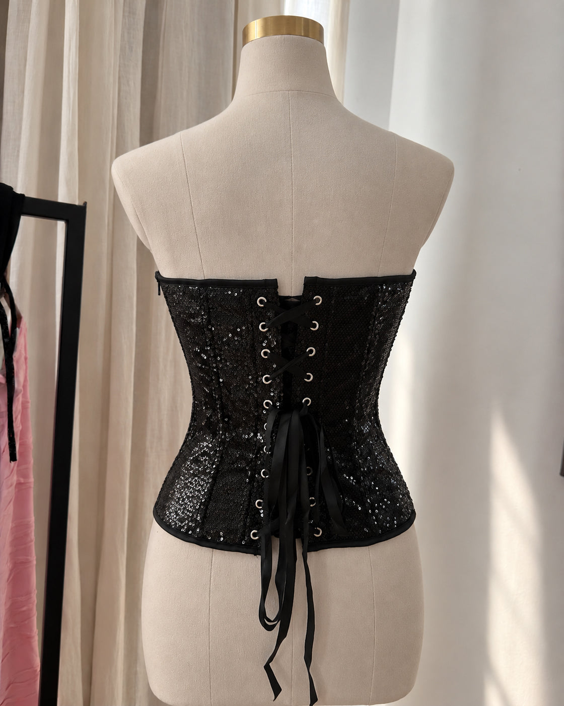 WEDNESDAY’S WILD SIDE SEQUIN BLACK CORSET